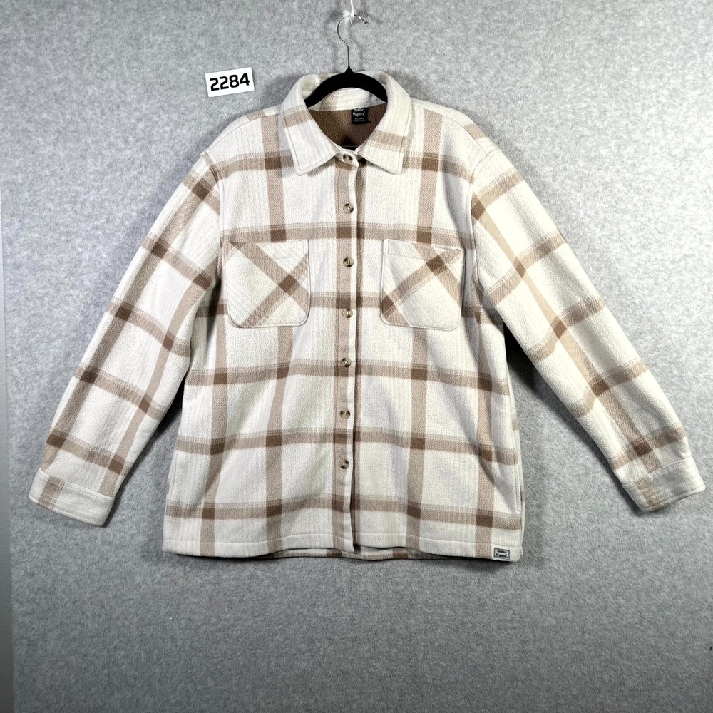 Better Unsaid Flannel Shacket Womens XL Beige Brown Plaid Button Front‎ Winter